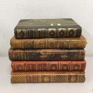 antique leather bound hand made books French lot of 5 poetry travel crime